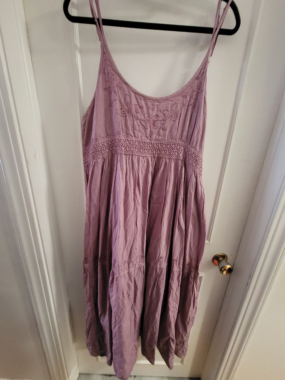 Point Final Plus Boho Crochet Tiered Maxi Dress – Mauve – 1X 100% Cotton